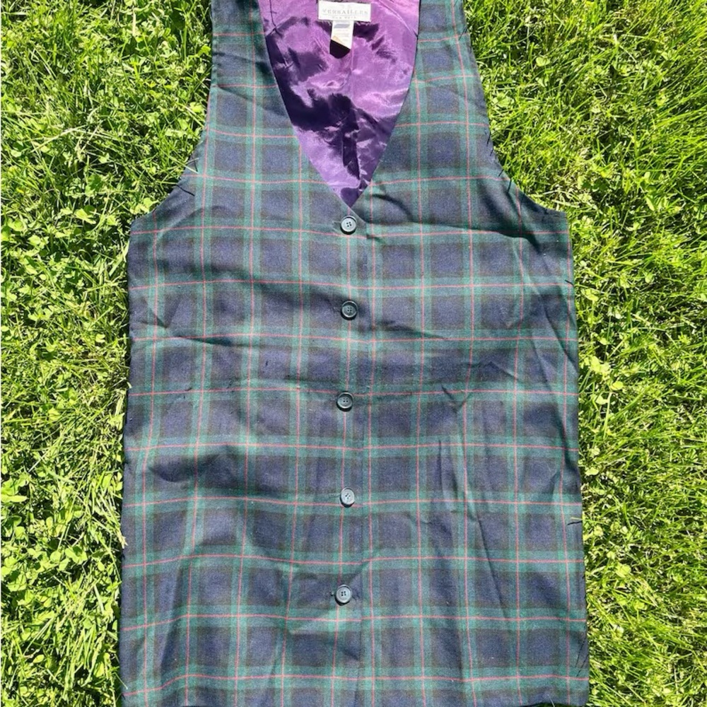 Vintage Plaid Mini Dress - Green and Purple